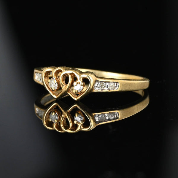 Vintage 10K Gold Diamond Joined Heart Ring - Boylerpf