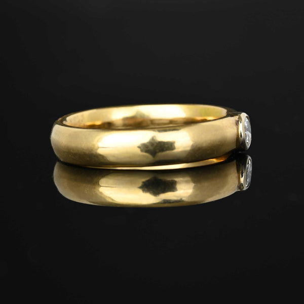 Wide 14K Gold Diamond Solitaire Band Ring - Boylerpf