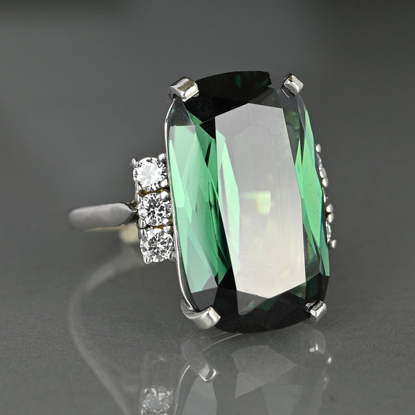 Vintage Platinum Green Tourmaline and Diamond Cocktail Ring
