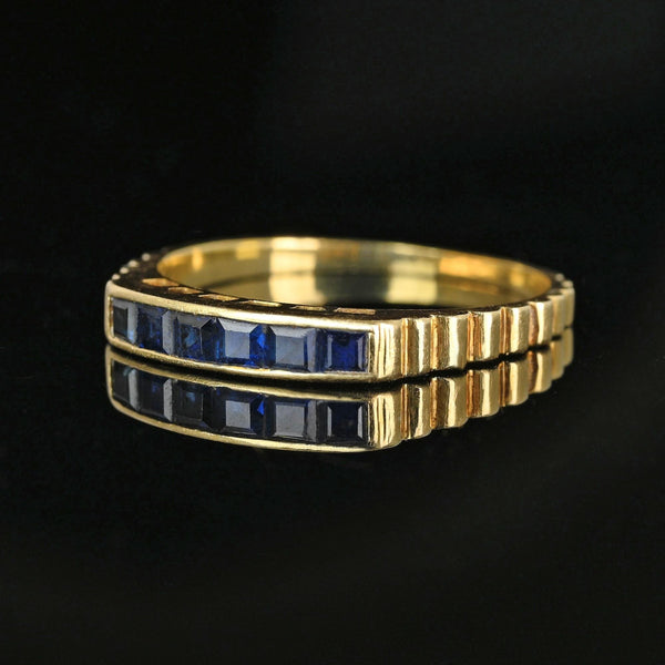 Ribbed 14K Gold Channel Set Sapphire Ring Band - Boylerpf