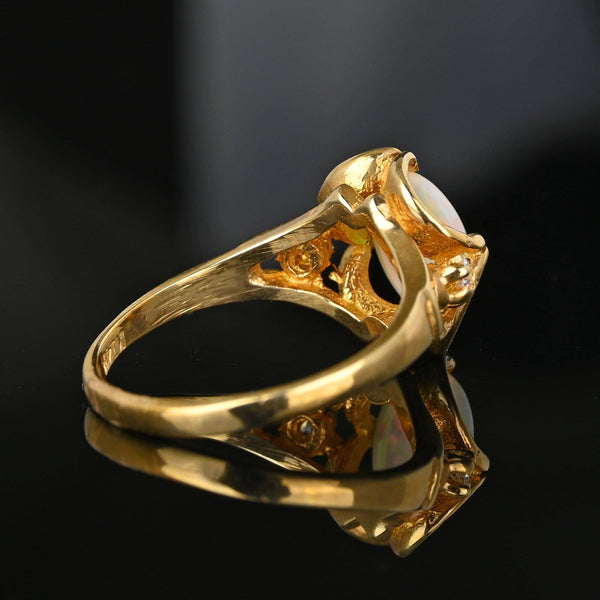 Fine 14K Gold Diamond Opal Cabochon Ring - Boylerpf