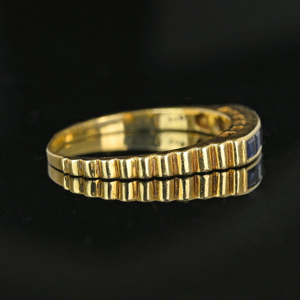 Ribbed 14K Gold Channel Set Sapphire Ring Band - Boylerpf