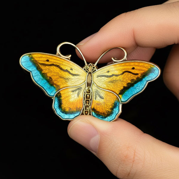 Hroar Prydz Guilloche Enamel Norwegian Butterfly Brooch - Boylerpf