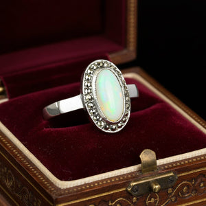 Vintage Art Deco Opal Marcasite Sterling Silver Ring - Boylerpf