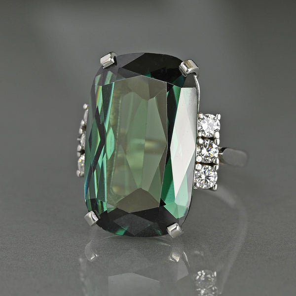 Vintage Platinum Green Tourmaline and Diamond Cocktail Ring