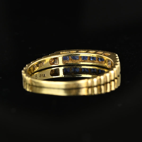 Ribbed 14K Gold Channel Set Sapphire Ring Band - Boylerpf