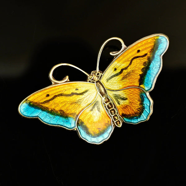 Hroar Prydz Guilloche Enamel Norwegian Butterfly Brooch - Boylerpf