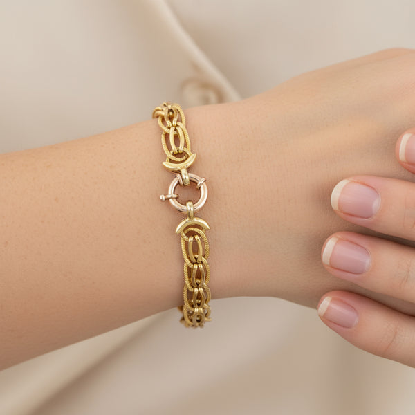 Wide Textured Florentine Gold Curb Link Chain Bracelet, 7.7 grams - Boylerpf