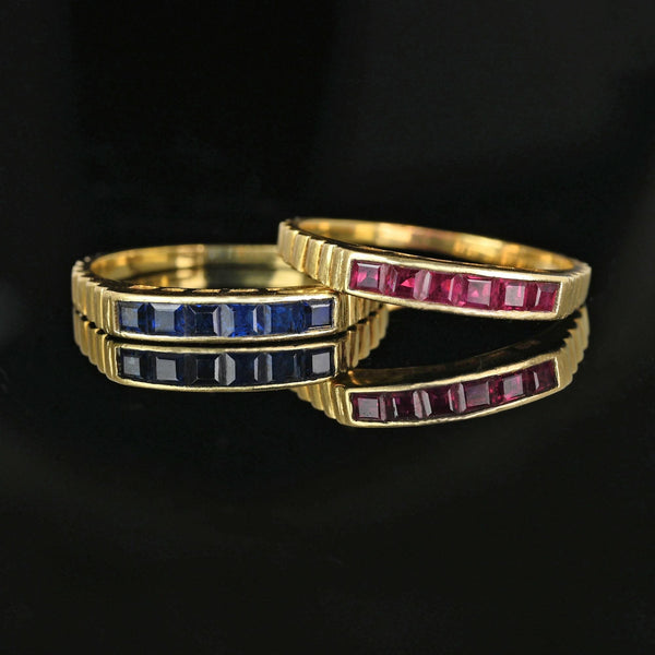 Vintage 14K Gold Ribbed Band Half Eternity Ruby Ring - Boylerpf