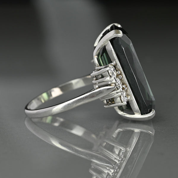 Vintage Platinum Green Tourmaline and Diamond Cocktail Ring