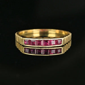 Vintage 14K Gold Ribbed Band Half Eternity Ruby Ring - Boylerpf