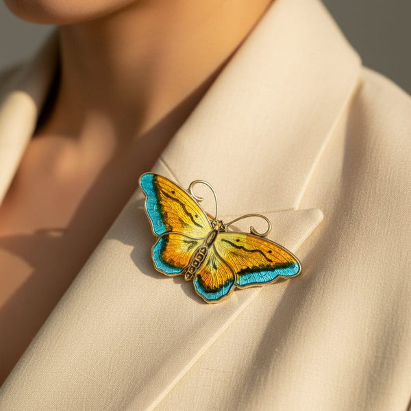 Hroar Prydz Guilloche Enamel Norwegian Butterfly Brooch - Boylerpf