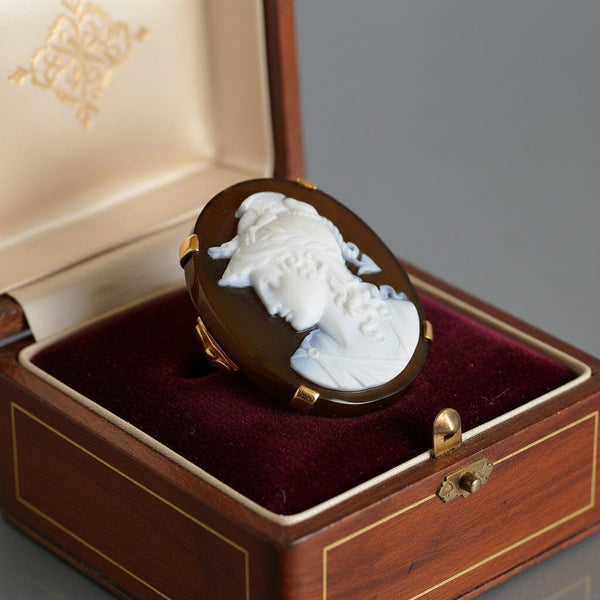 Antique Victorian 14K Gold Achilles Hardstone Cameo Ring