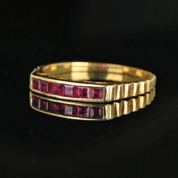 Vintage 14K Gold Ribbed Band Half Eternity Ruby Ring - Boylerpf