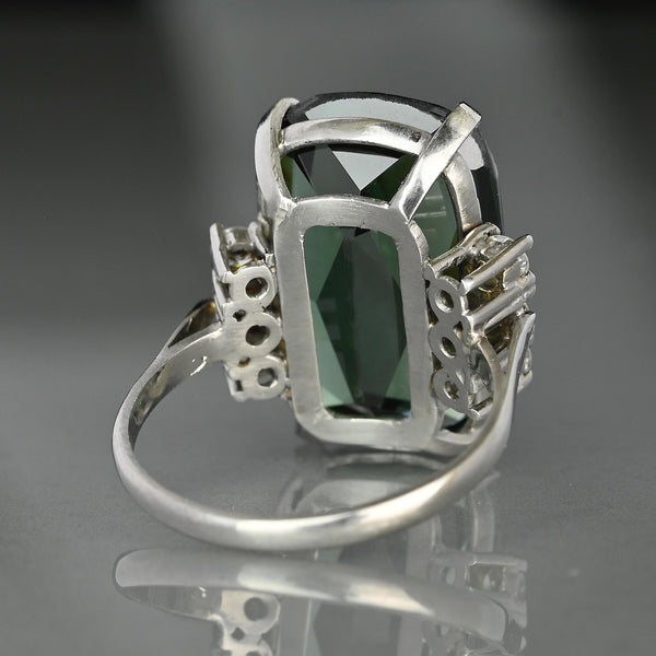 Vintage Platinum Green Tourmaline and Diamond Cocktail Ring