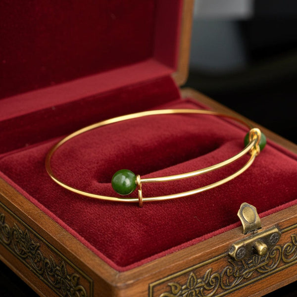 Vintage 14K Gold Jadeite Bangle Bracelet Expandable