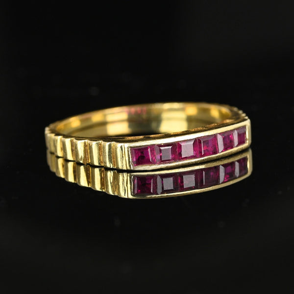 Vintage 14K Gold Ribbed Band Half Eternity Ruby Ring - Boylerpf