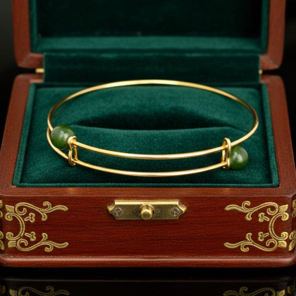 Vintage 14K Gold Jadeite Bangle Bracelet Expandable