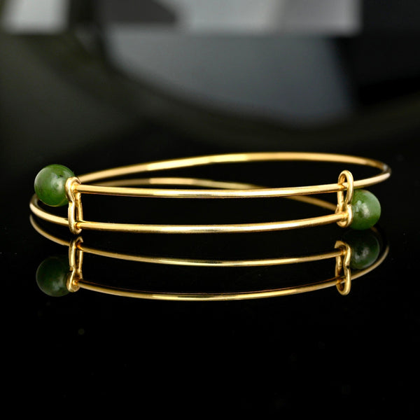 Vintage 14K Gold Jadeite Bangle Bracelet Expandable