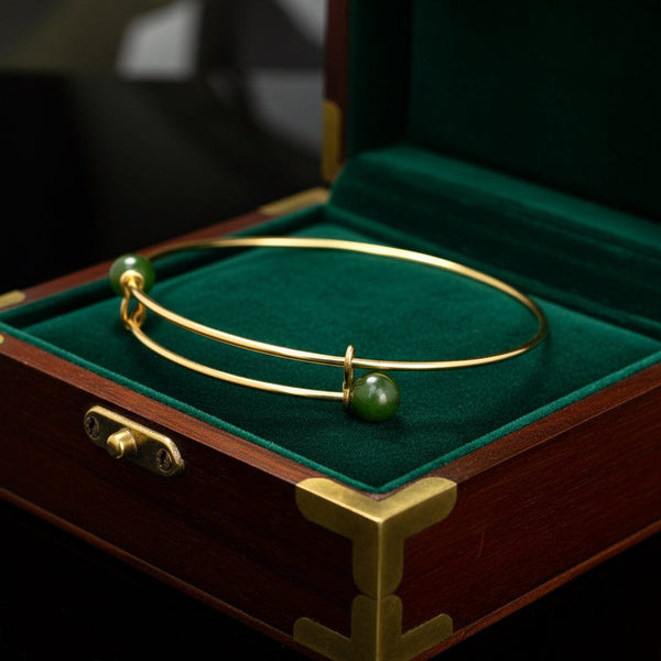 Vintage 14K Gold Jadeite Bangle Bracelet Expandable