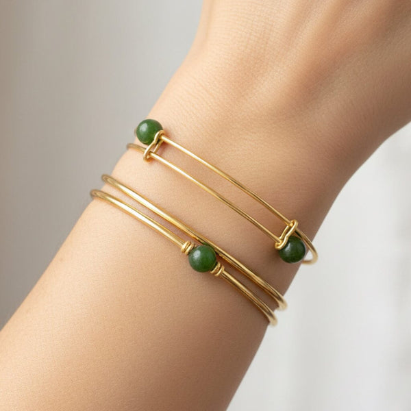 Vintage 14K Gold Jadeite Bangle Bracelet Expandable
