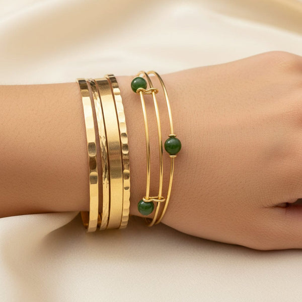 Vintage 14K Gold Jadeite Bangle Bracelet Expandable