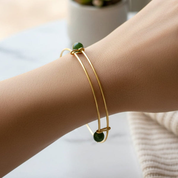 Vintage 14K Gold Jadeite Bangle Bracelet Expandable