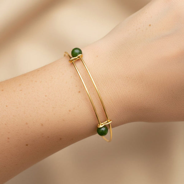 Vintage 14K Gold Jadeite Bangle Bracelet Expandable