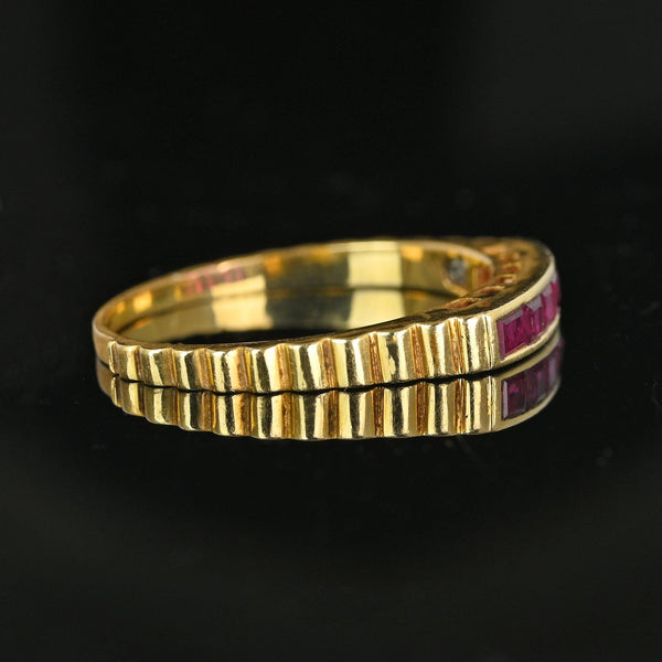 Vintage 14K Gold Ribbed Band Half Eternity Ruby Ring - Boylerpf