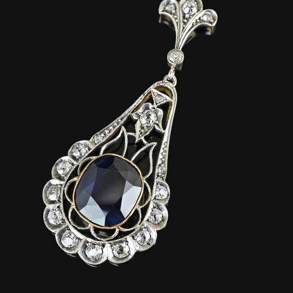 Edwardian Mine Cut Diamond 6.5 CTW Sapphire Pendant Necklace - Boylerpf