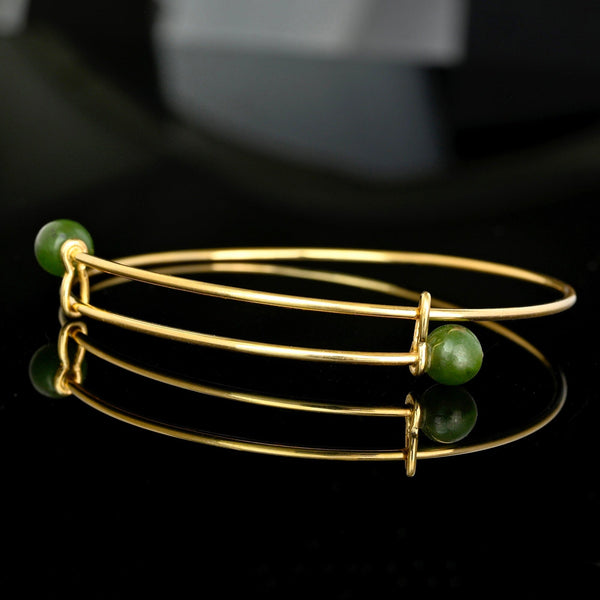 Vintage 14K Gold Jadeite Bangle Bracelet Expandable