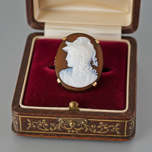 Antique Victorian 14K Gold Achilles Hardstone Cameo Ring
