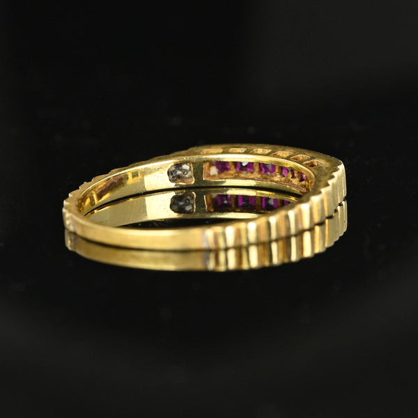 Vintage 14K Gold Ribbed Band Half Eternity Ruby Ring - Boylerpf