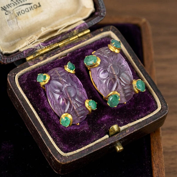 Vintage Iradj Moini Amethyst Emerald Statement Earrings