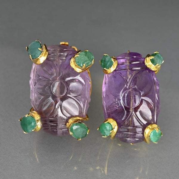 Vintage Iradj Moini Amethyst Emerald Statement Earrings