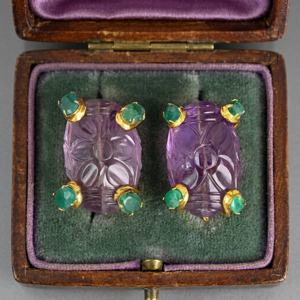 Vintage Iradj Moini Amethyst Emerald Statement Earrings