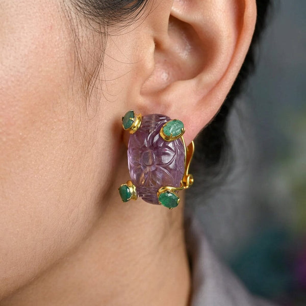 Vintage Iradj Moini Amethyst Emerald Statement Earrings