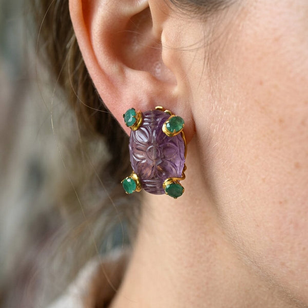 Vintage Iradj Moini Amethyst Emerald Statement Earrings
