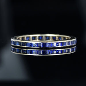 Art Deco 14K White Gold Calibre Cut Sapphire Band Ring