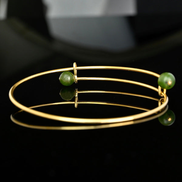 Vintage 14K Gold Jadeite Bangle Bracelet Expandable