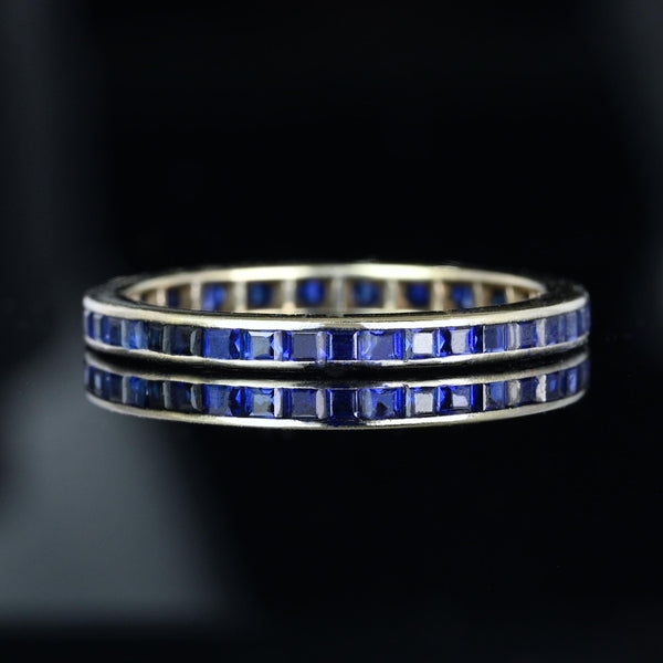 Art Deco 14K White Gold Calibre Cut Sapphire Band Ring - Boylerpf