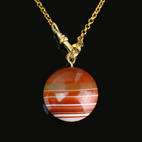 Magnificent Antique Banded Agate Orb Pendant Necklace - Boylerpf