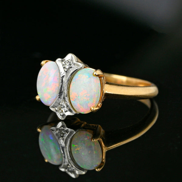 Antique Art Deco 14K Gold Diamond Opal Ring - Boylerpf