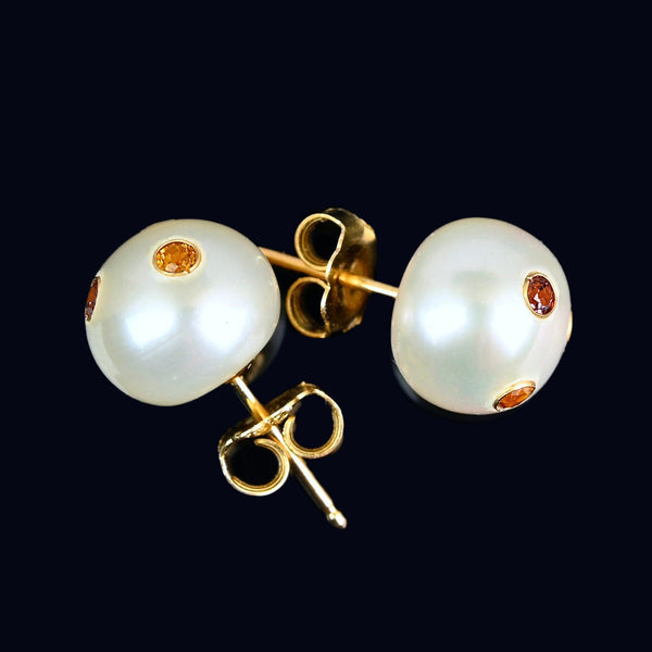 Vintage 14K Gold Multi Gemstone Pearl Stud Earrings - Boylerpf