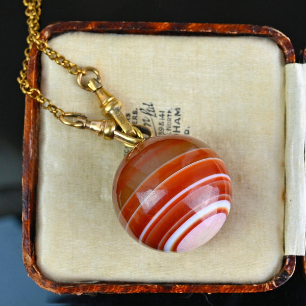 Magnificent Antique Banded Agate Orb Pendant Necklace - Boylerpf