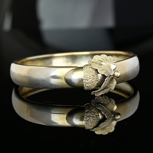 Antique Victorian Sterling Silver Acorn Bangle Bracelet