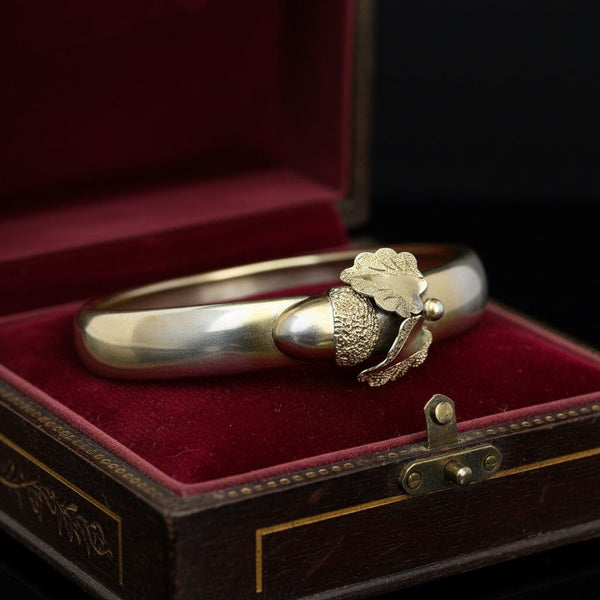 Antique Victorian Sterling Silver Acorn Bangle Bracelet