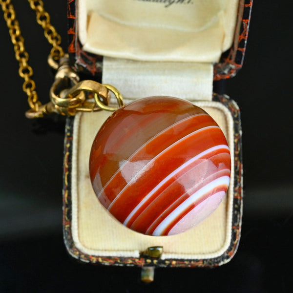 Magnificent Antique Banded Agate Orb Pendant Necklace - Boylerpf