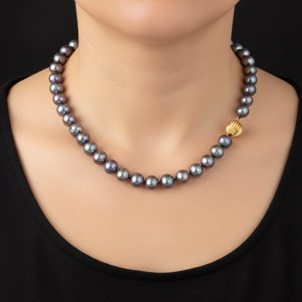 Vintage 14K Gold 9mm Peacock Pearl Necklace - Boylerpf