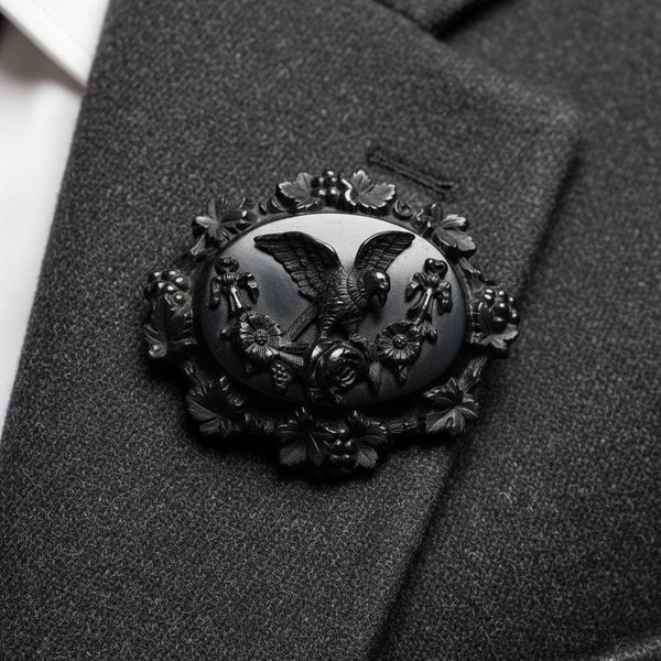Antique Victorian Vulcanite Eagle Mourning Brooch Pin - Boylerpf
